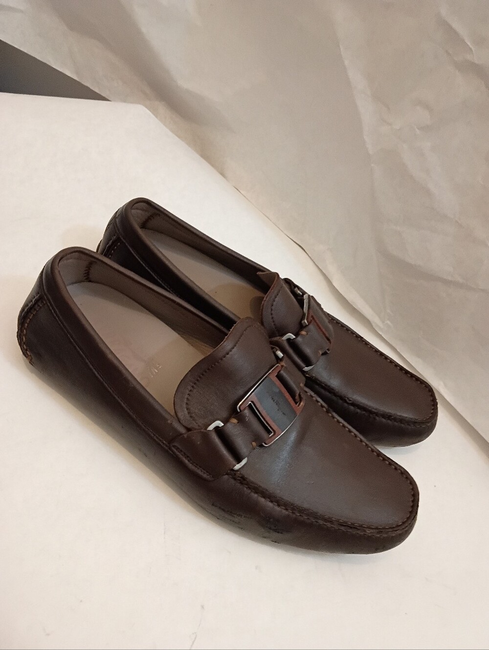 FERRAGAMO MENS Driving Loafers Big Buckle Size 8.5